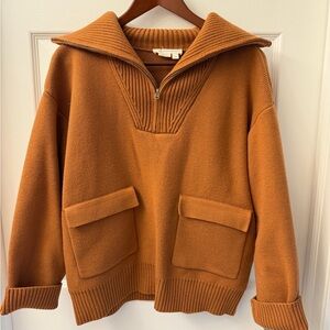 Anthropologie Rust Brown Half-Zip Funnel Sweater